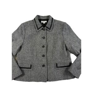 Pendleton Blazer Gray Tweed Wool Silk Leather Jacket Women's Button‎ Size 14P